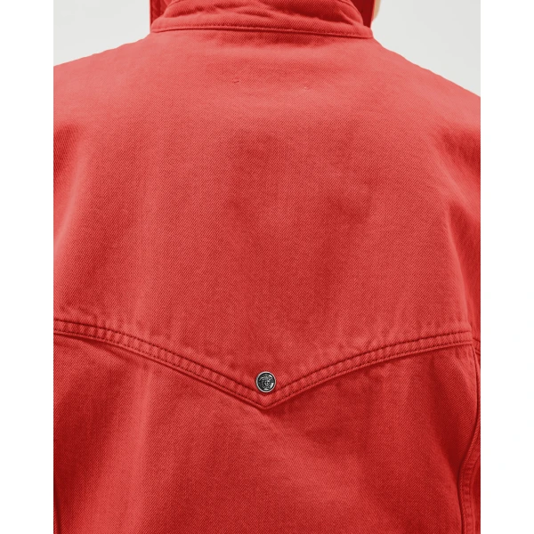 Versace Oversized Denim Blouson in Red, view 5 | Denim