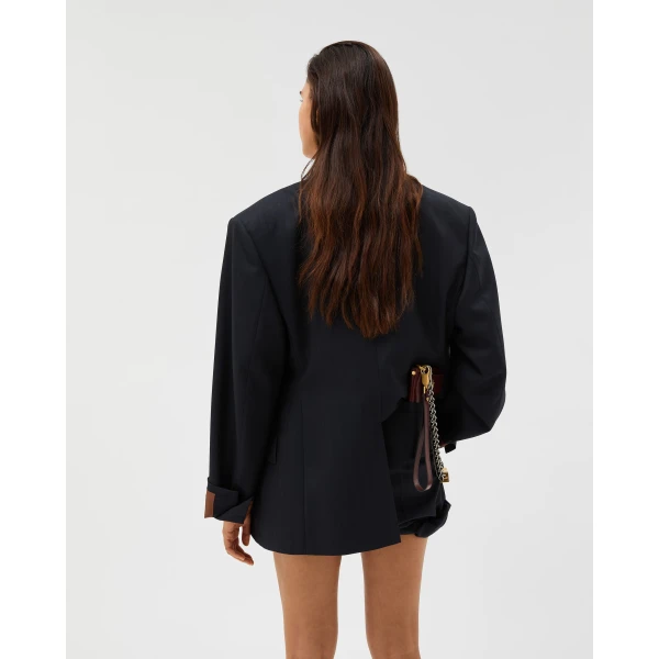 Versace Pinstripe Wool Blazer in Navy, view 3 | Blazers