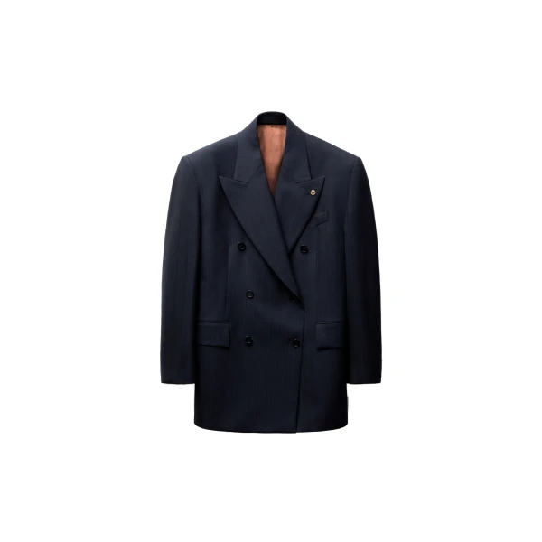 Pinstripe Wool Blazer in Navy