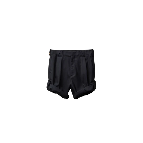 Versace Pinstripe Wool Formal Shorts in Navy | Shorts | Coveti
