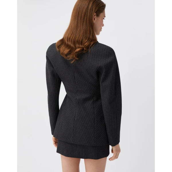 Versace Pinstripe Wool Twill Jacket in Grey, view 3 | Jackets