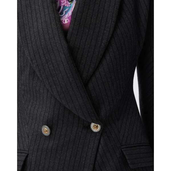Versace Pinstripe Wool Twill Jacket in Grey, view 5 | Jackets
