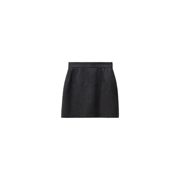 Versace Pinstripe Wool Twill Mini Skirt in Grey | Mini Skirts | Coveti