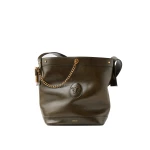 Versace Pivot Large Leather Bucket Bag in Green | Bucket Bags | Coveti