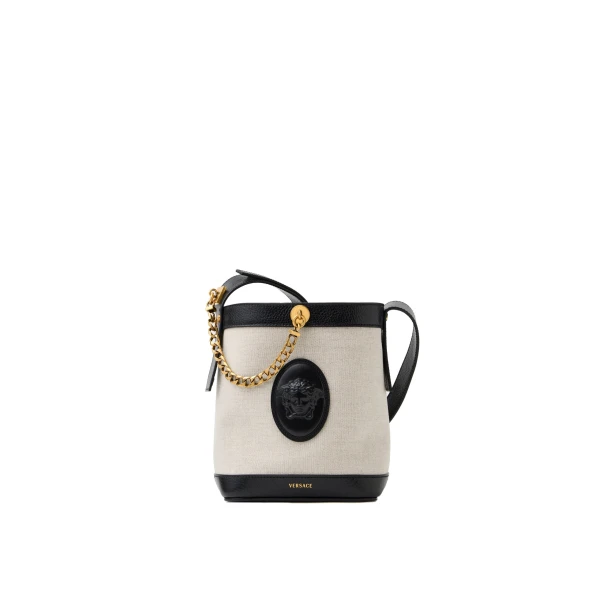 Pivot Mini Canvas Bucket Bag in Black and Beige