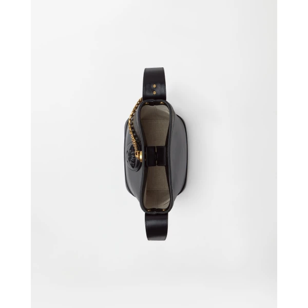Versace Pivot Mini Leather Bucket Bag in Black, view 5 | Bucket Bags