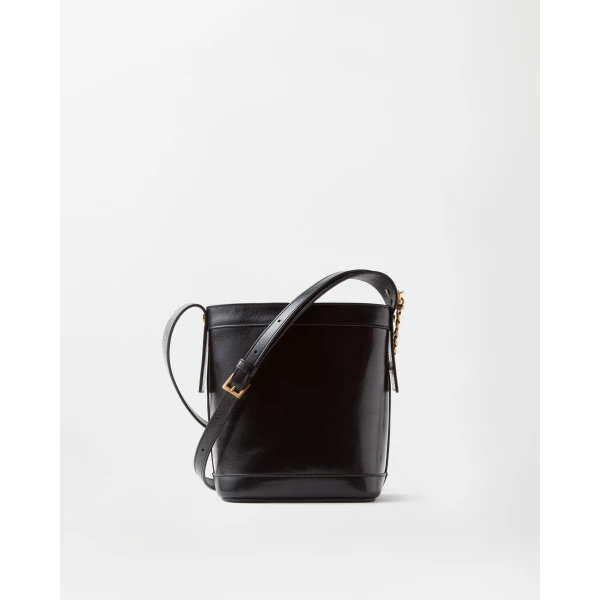 Versace Pivot Mini Leather Bucket Bag in Black, view 6 | Bucket Bags