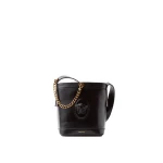 Versace Pivot Mini Leather Bucket Bag in Black | Bucket Bags | Coveti