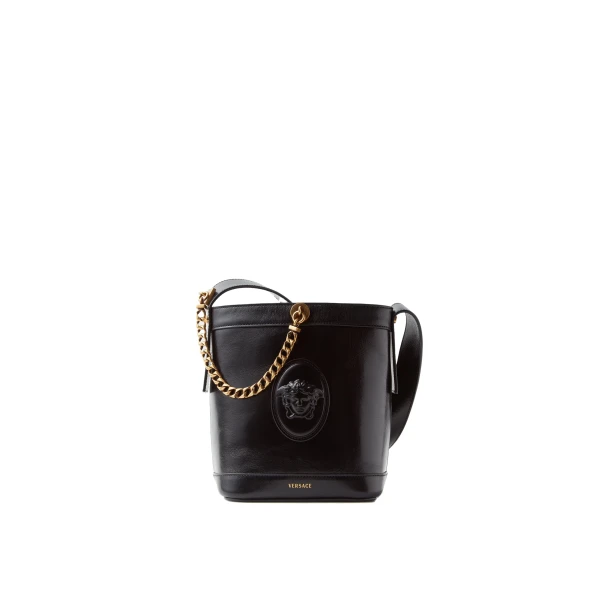 Pivot Mini Leather Bucket Bag in Black