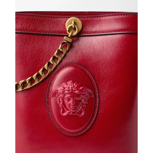 Versace Pivot Mini Leather Bucket Bag in Red, Ref. 1RF1J, view 3 | Bucket Bags