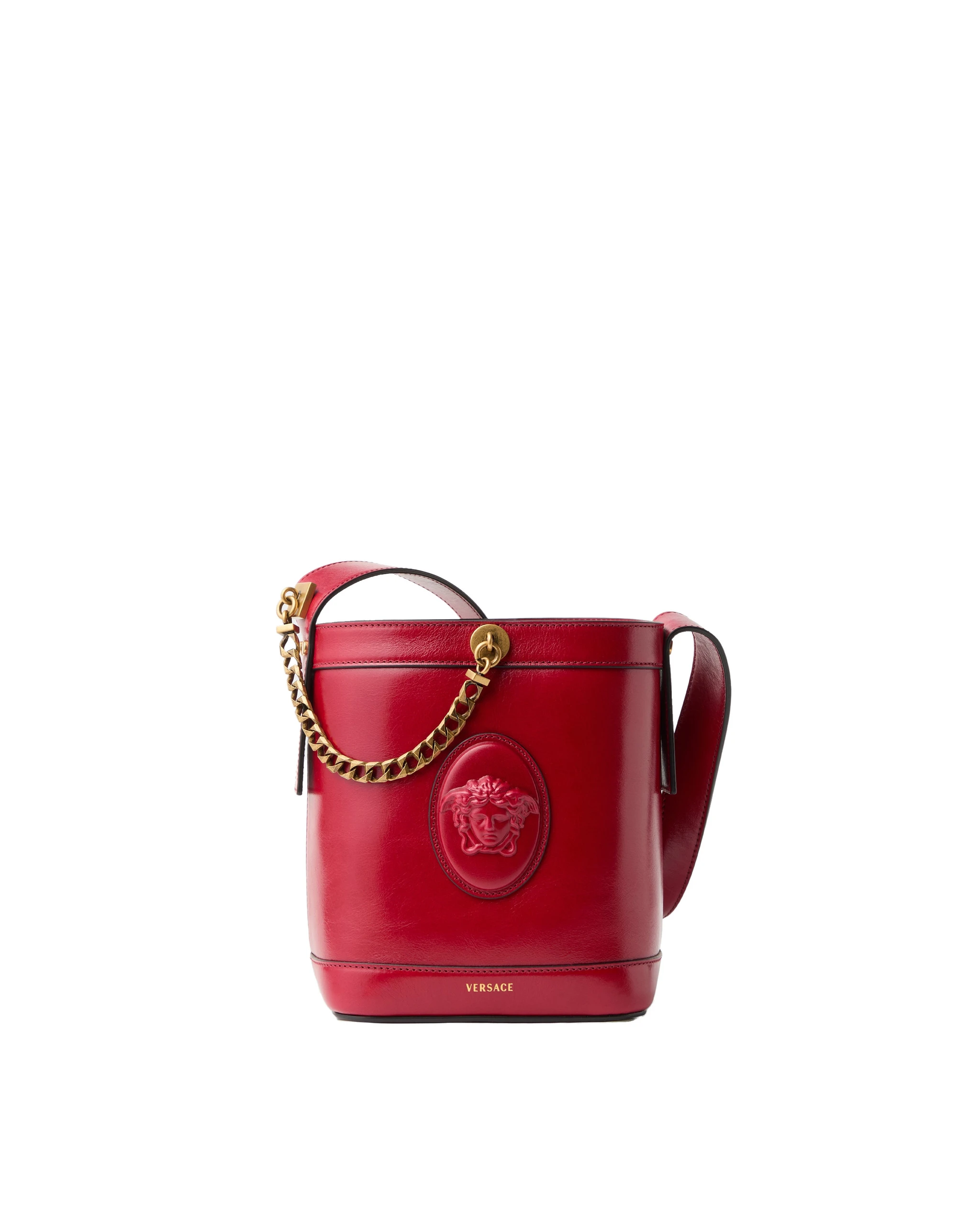 Versace Pivot Mini Leather Bucket Bag in Red, Ref. 1RF1J Versace Pivot Mini Leather Bucket Bag in Red, Ref. 1RF1J | Bucket Bags | Coveti