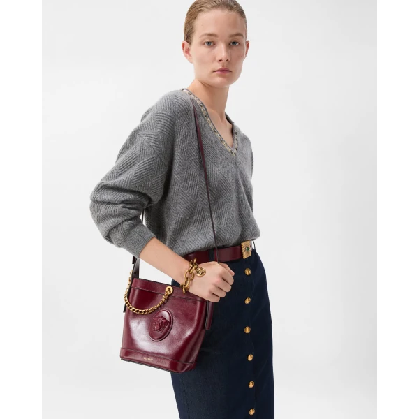 Versace Pivot Mini Leather Bucket Bag in Red, Ref. 1RH8J, view 2 | Bucket Bags