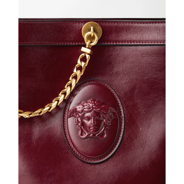 Versace Pivot Mini Leather Bucket Bag in Red, Ref. 1RH8J, view 4 | Bucket Bags