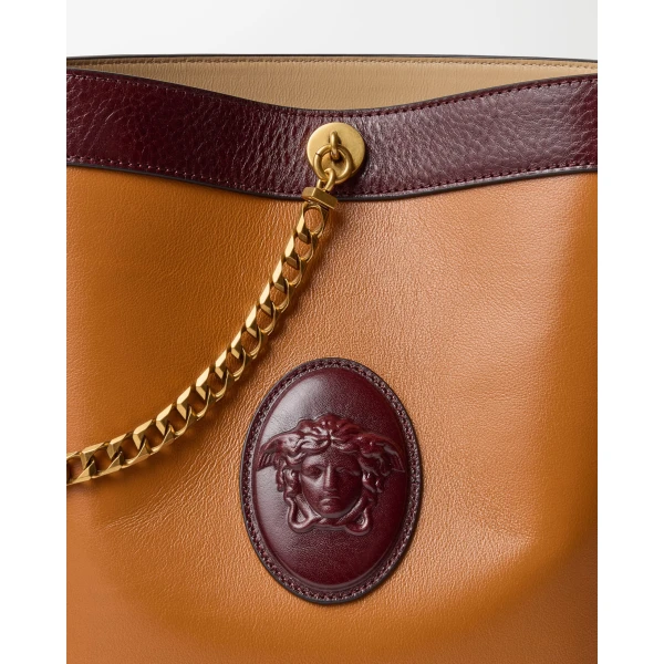 Versace Pivot Small Leather Bucket Bag in Brown, Ref. 1A17451, view 3 | Bucket Bags
