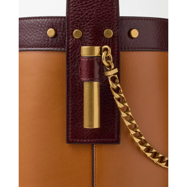 Versace Pivot Small Leather Bucket Bag in Brown, Ref. 1A17451, view 6 | Bucket Bags