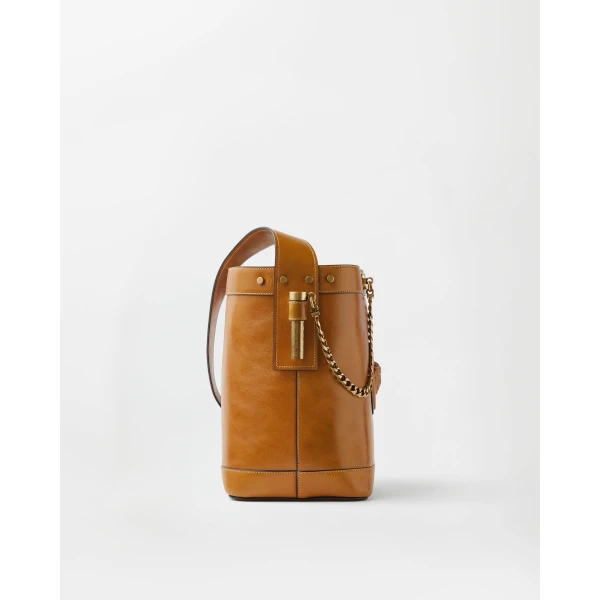 Versace Pivot Small Leather Bucket Bag in Brown, Ref. 1A17453, view 3 | Bucket Bags