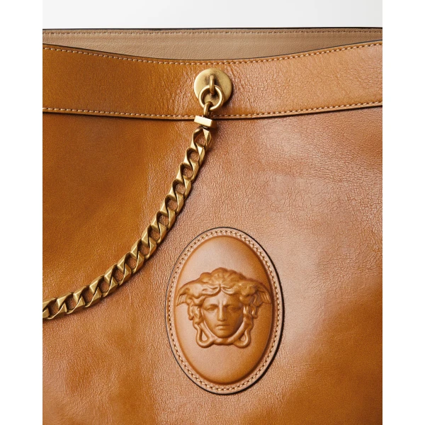 Versace Pivot Small Leather Bucket Bag in Brown, Ref. 1A17453, view 4 | Bucket Bags