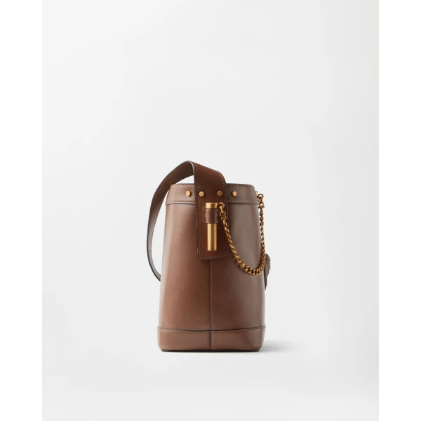Versace Pivot Small Leather Bucket Bag in Brown, Ref. 1A19197, view 3 | Bucket Bags