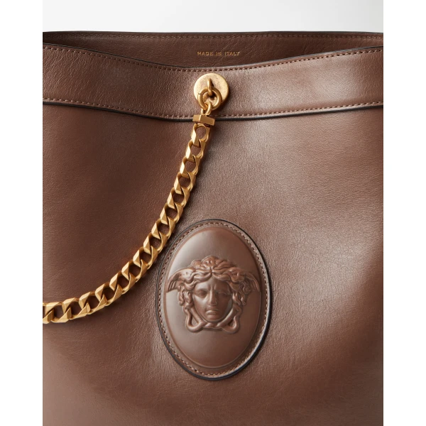 Versace Pivot Small Leather Bucket Bag in Brown, Ref. 1A19197, view 4 | Bucket Bags