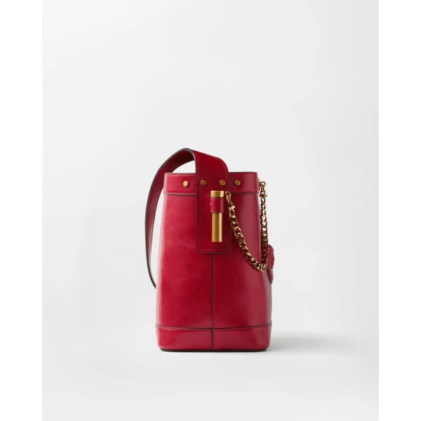Versace Pivot Small Leather Bucket Bag in Red, Ref. 1A17453, view 3 | Bucket Bags