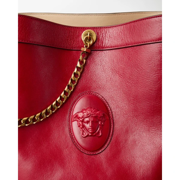 Versace Pivot Small Leather Bucket Bag in Red, Ref. 1A17453, view 4 | Bucket Bags