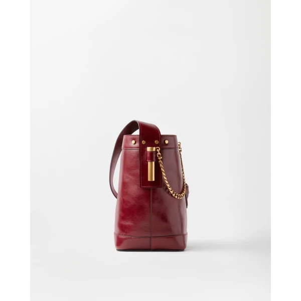 Versace Pivot Small Leather Bucket Bag in Red, Ref. 1A19197, view 3 | Bucket Bags