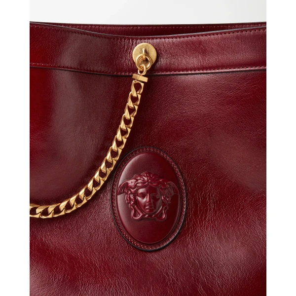 Versace Pivot Small Leather Bucket Bag in Red, Ref. 1A19197, view 4 | Bucket Bags