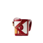 Versace Pivot Small Leather Patchwork Bucket Bag in Red and White | Bucket Bags | Coveti