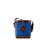 Versace Pivot Small Suede Bucket Bag in Blue and Brown | Bucket Bags | Coveti