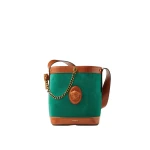 Versace Pivot Small Suede Bucket Bag in Green Water | Bucket Bags | Coveti