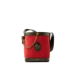 Versace Pivot Small Suede Bucket Bag in Red | Bucket Bags | Coveti