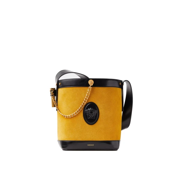 Pivot Small Suede Bucket Bag in Yellow