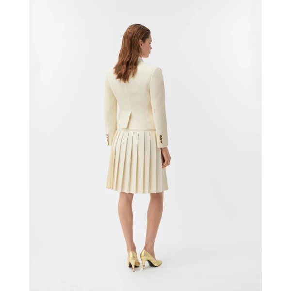Versace Pleated Wool Midi Skirt in White, view 3 | Pleated Skirts