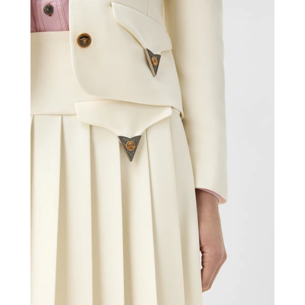 Versace Pleated Wool Midi Skirt in White, view 5 | Pleated Skirts