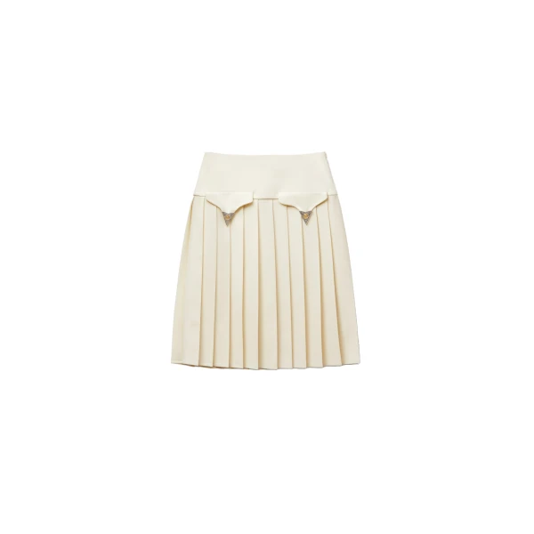 Versace Pleated Wool Midi Skirt in White | Pleated Skirts | Coveti