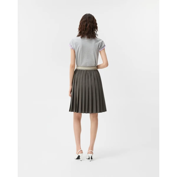 Versace Pleated Wool-Mohair Midi Skirt in Grey, view 3 | Pleated Skirts