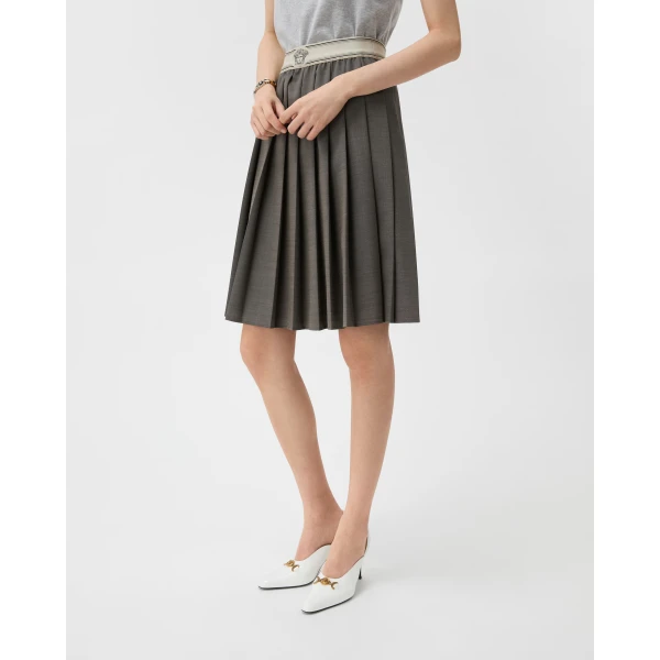Versace Pleated Wool-Mohair Midi Skirt in Grey, view 4 | Pleated Skirts
