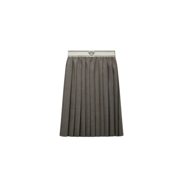 Pleated Wool-Mohair Midi Skirt in Grey