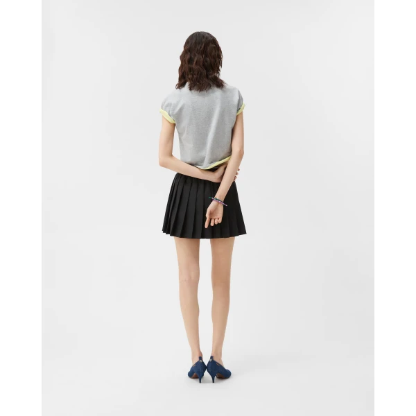Versace Pleated Wool-Mohair Mini Skirt in Black, view 3 | Pleated Skirts