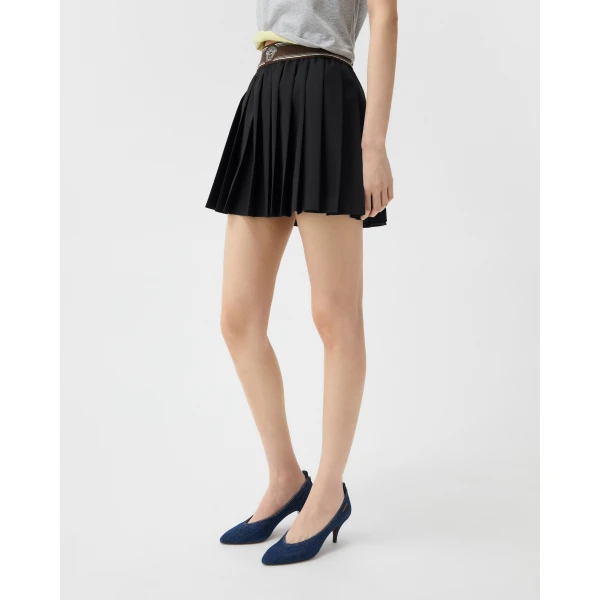 Versace Pleated Wool-Mohair Mini Skirt in Black, view 4 | Pleated Skirts