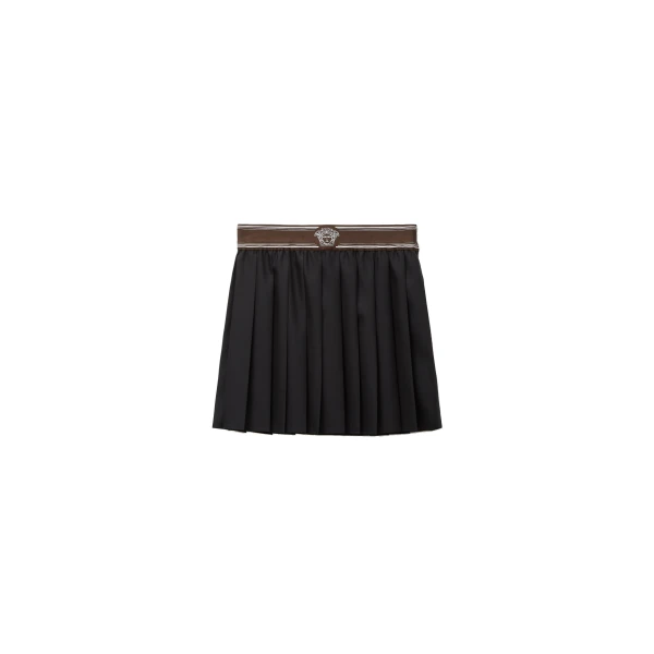 Pleated Wool-Mohair Mini Skirt in Black
