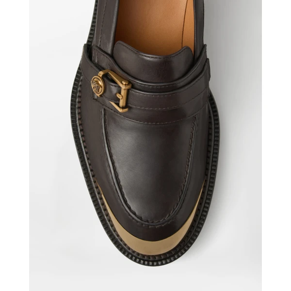 Versace Primo Leather Loafers in Brown and Gold, view 6 | Loafers