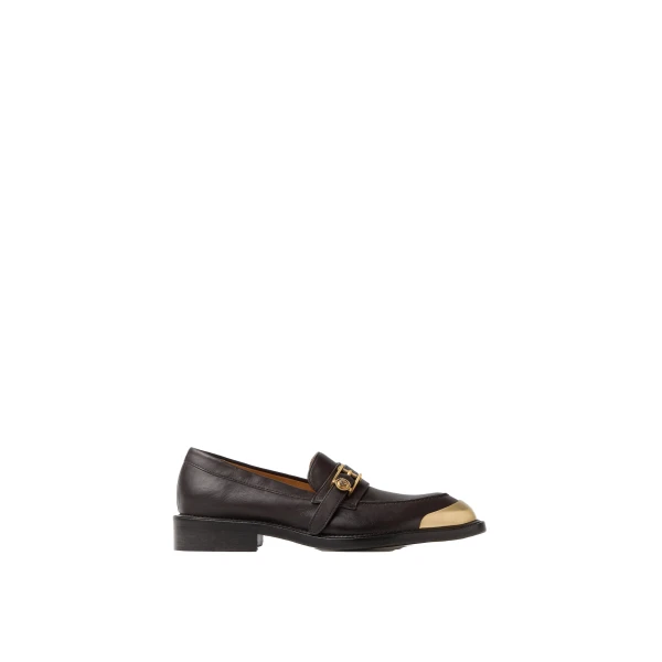 Versace Primo Leather Loafers in Brown and Gold | Loafers | Coveti