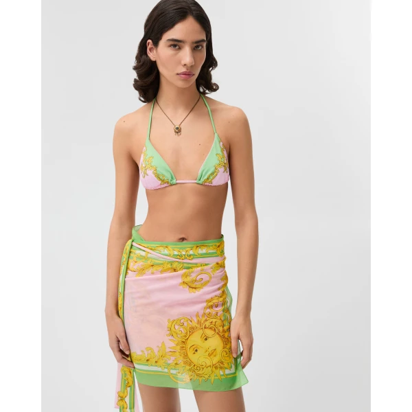 Versace Printed Bikini Top in Yellow and Pink, view 2 | Bikini
