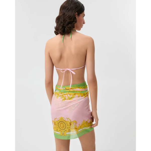 Versace Printed Bikini Top in Yellow and Pink, view 3 | Bikini