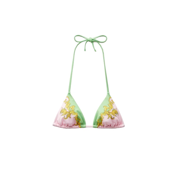 Versace Printed Bikini Top in Yellow and Pink | Bikini | Coveti