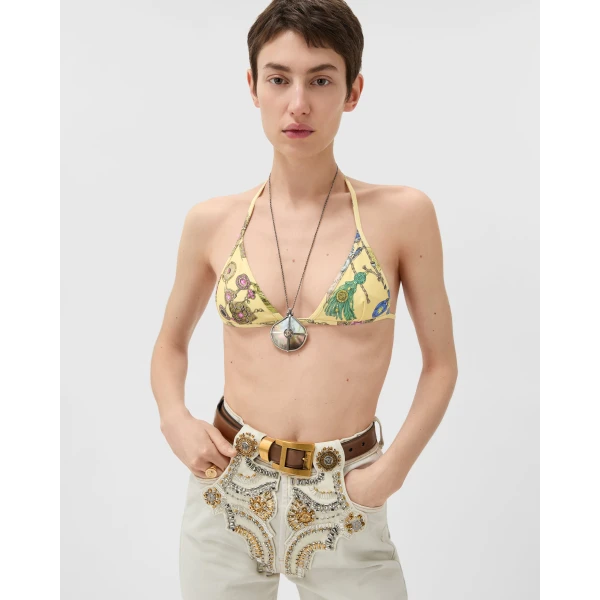 Versace Printed Bikini Top in Yellow, view 2 | Bikini