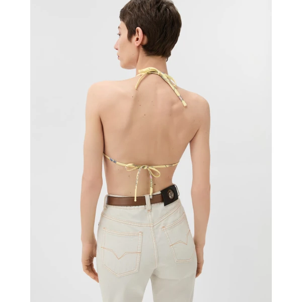 Versace Printed Bikini Top in Yellow, view 3 | Bikini