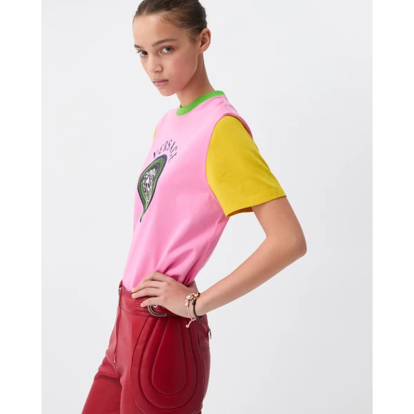 Versace Printed Cotton-Jersey T-Shirt in Pink, view 4 | T-shirts