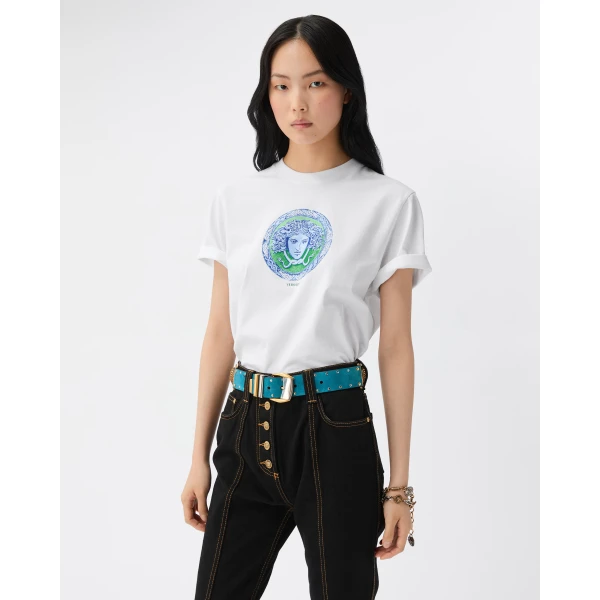 Versace Printed Cotton-Jersey T-Shirt in White, Ref. 1027027, view 2 | T-shirts